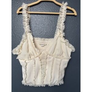 Kimchi Blue Cream Ruffle Corset Crop Top Boned Smocked Back L